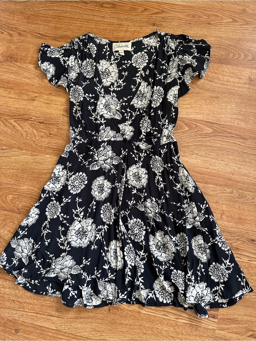Cleobella Black White Floral Wrap Mini Dress XS
